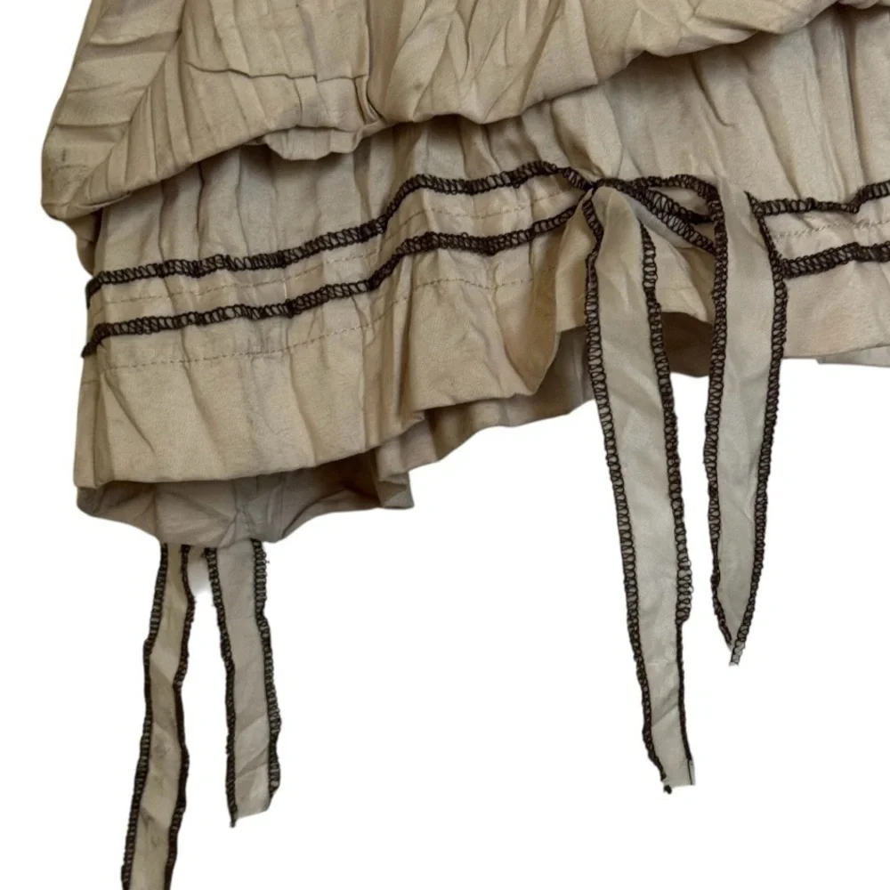 SAGA Pleated Cottagecore Lagenlook Adjustable Drawstring Hem Champagne Skirt - Picture 6 of 16